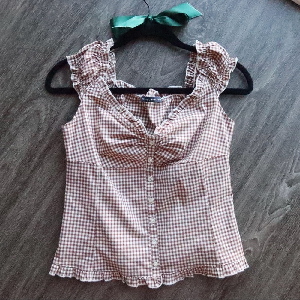 Brandy Melville Elena Gingham Top, Brown